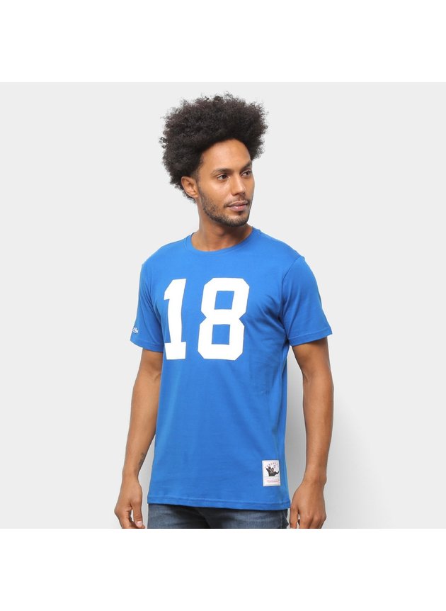 camiseta nfl indianapolis colts n 18 peyton manning mitchell ness masculina azul royal hyped 91