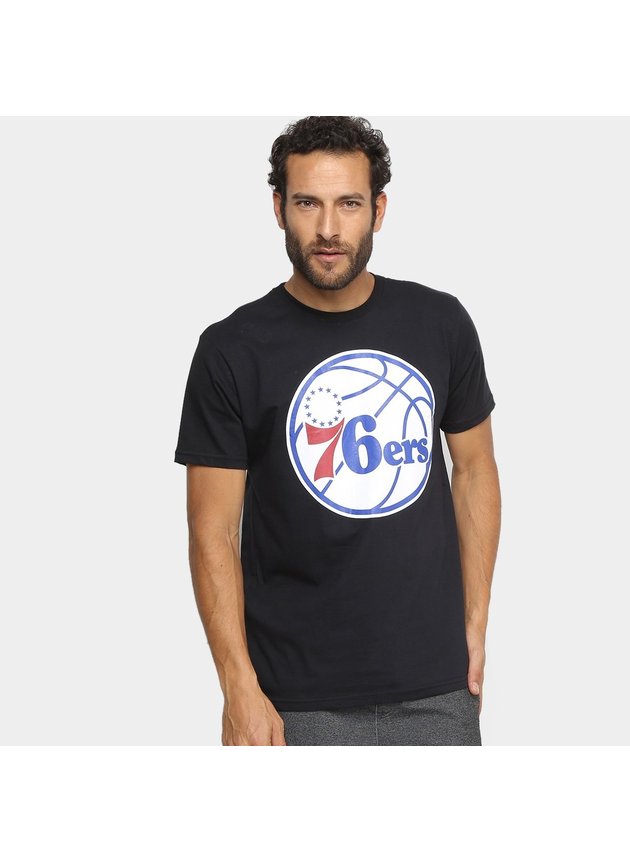 Camiseta NBA Philadelphia 76ers Masculina   Preto e branco  hyped91