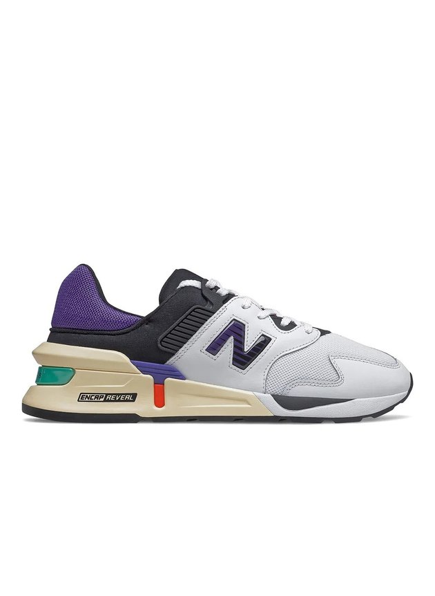tenis new balance 997s casual masculino branco roxo azul hyped 91