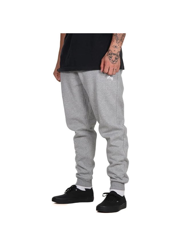 calca de moletom lrg script cinza mescla hyped 91