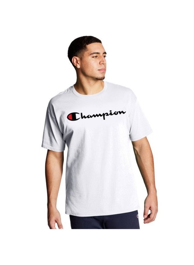 camiseta champion script logo masculina branco hyped 91