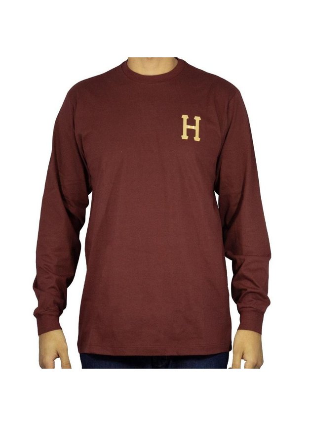 camiseta manga longa huf monograma classic bordo hyped 91 3