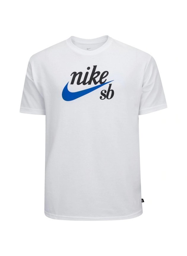 camiseta nike sb logo masculina branco preto azul hyped 91