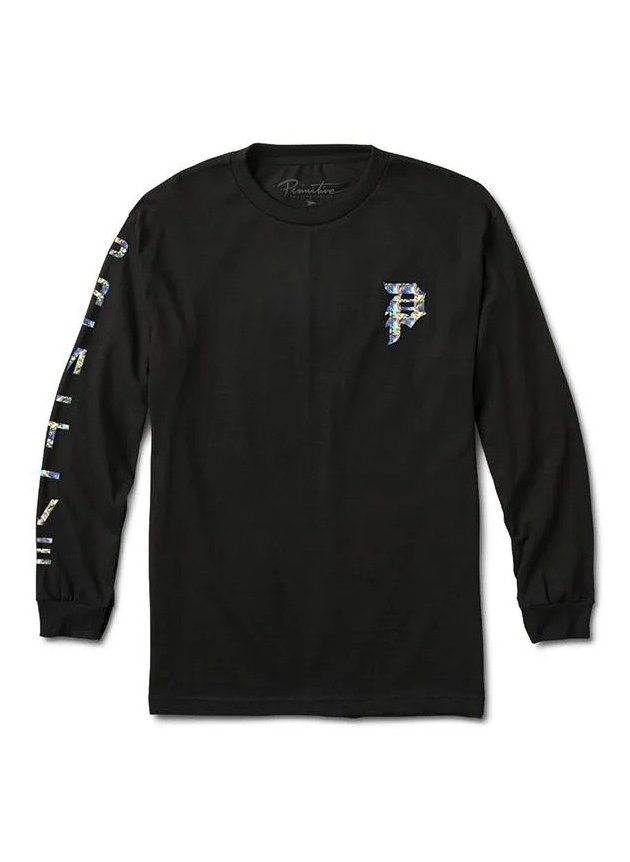 camiseta primitve manga longa dirty p hologram preto hyped 91