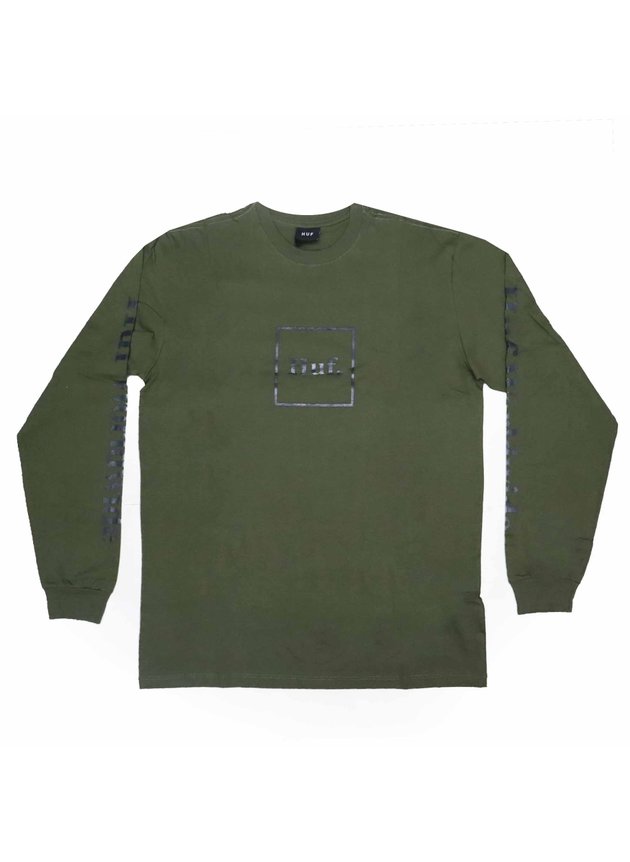 camiseta huf manga longa essentials domestic box verde militar hyped 91