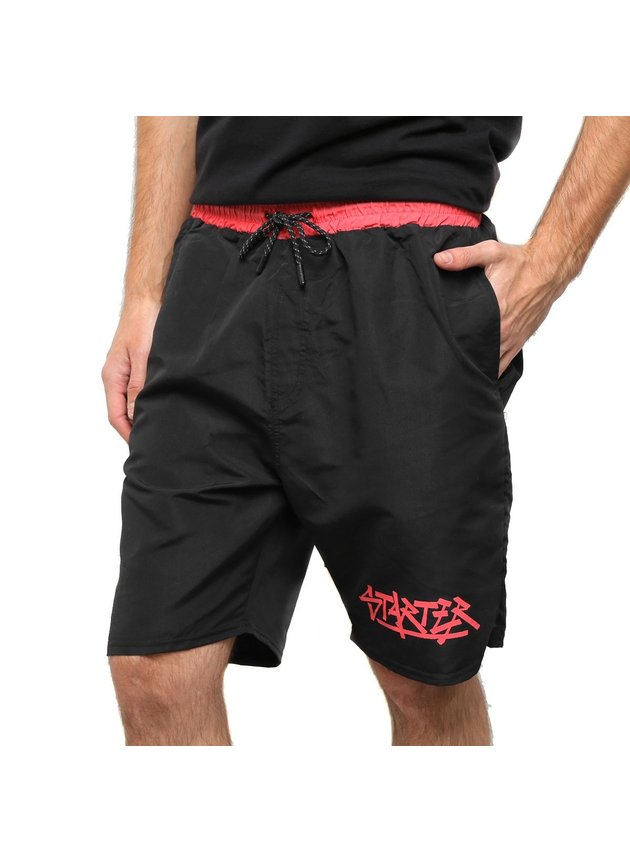 bermuda starter masculina preto vermelho hyped 91