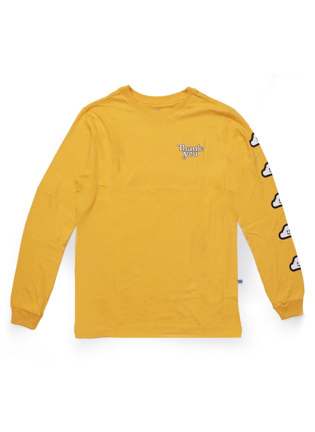 camiseta thank you manga longa cloudy log sleve tee amarelo hyped 91