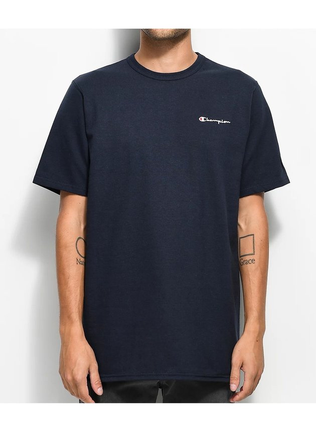 camiseta champion script logo heritage tee azul marinho hyped 91 2