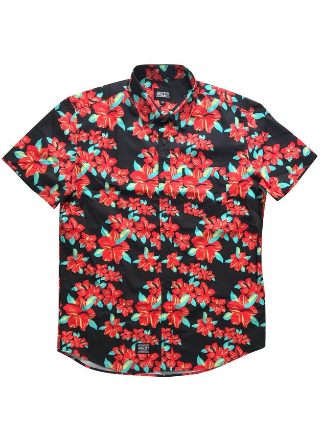 camisa grizzly button up masculina hibisco floral hyped 91