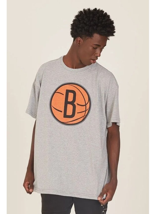 camiseta nba brooklyn nets masculina cinza mescla hyped 91