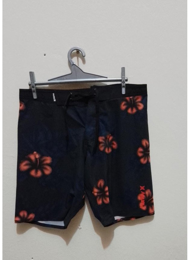 Bermuda Hurley Surf Preto Laranja Floral