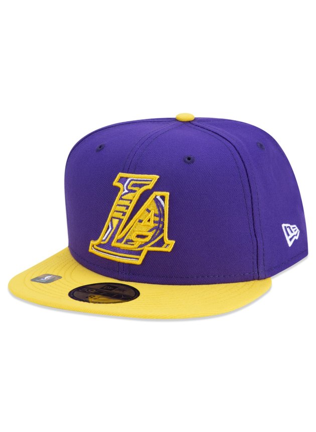 Bon New Era 59Fifty Lakers NBA Fechado Authentic Draft Series Aba Reta roxo amarelo  hyped 91