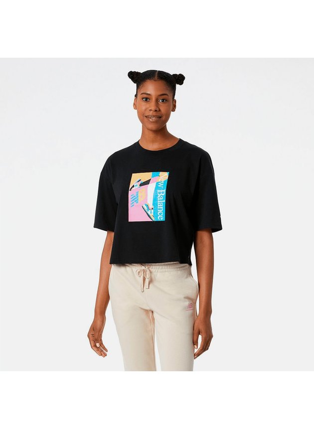 camiseta feminina new balance athletics celebrate tee preto hyped 91