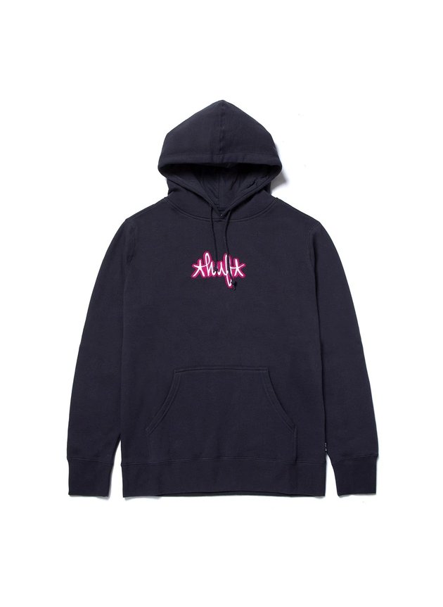 moletom huf skate landmark canguru com capuz preto rosa hyped 91
