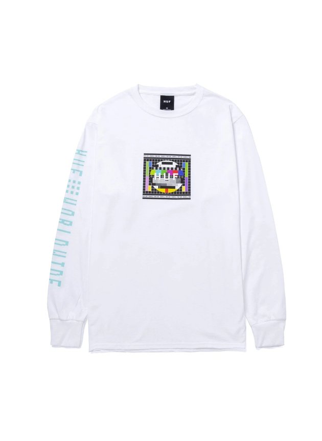 Camiseta HUF Skate Manga Longa Test Screen   Branco   hyped 91