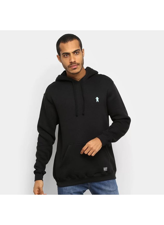 moletom canguru grizzly mini og bear embroidery preto branco hyped 91