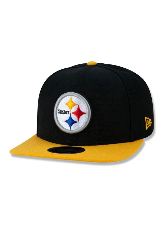 bone de futebol americano new era nfl pittsburgh steelers 9fifty original fit aba reta snapback preto amarelo hyped 91