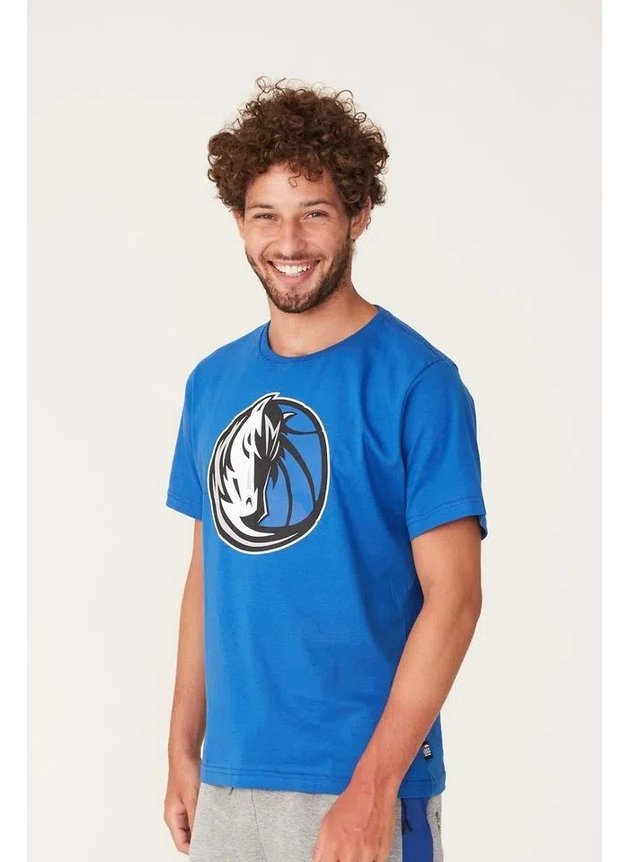 camiseta de basquete nba dallas mavericks masculina big logo azul hyped 91 3