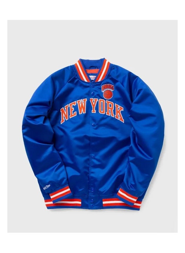 jaqueta college mitchell ness nba new york knicks azul laranja hyped 91 6
