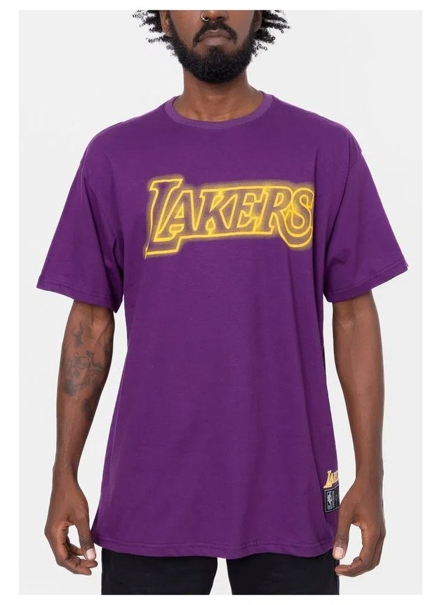 camiseta nba los angeles lakers blur logo plus size roxo hyped 91