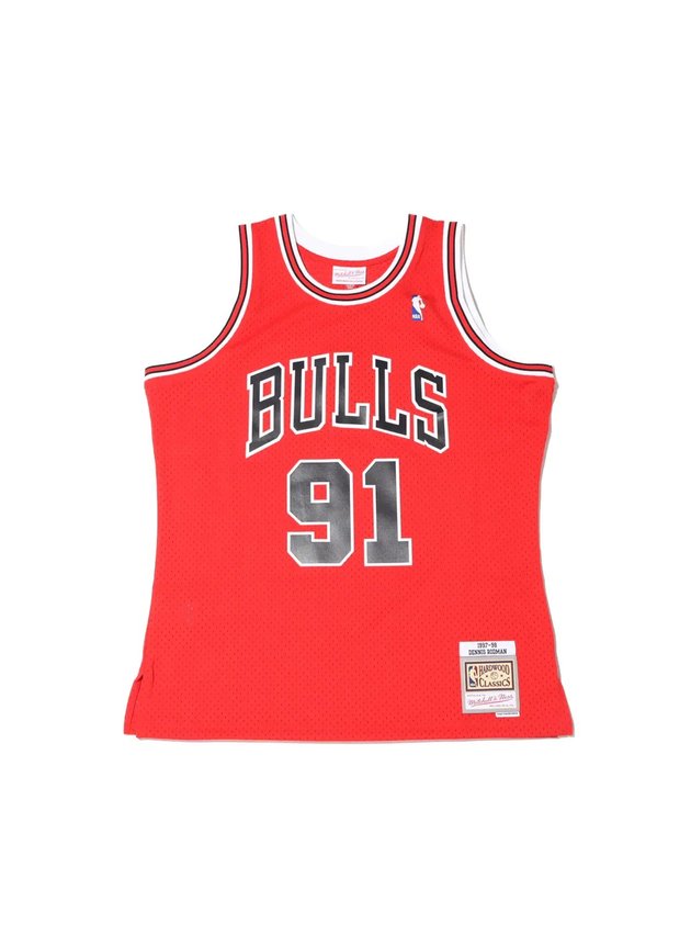regata jersey chicago bulls dennis rodman 1997 1998 mitchell ness vermelho hyped 91 2