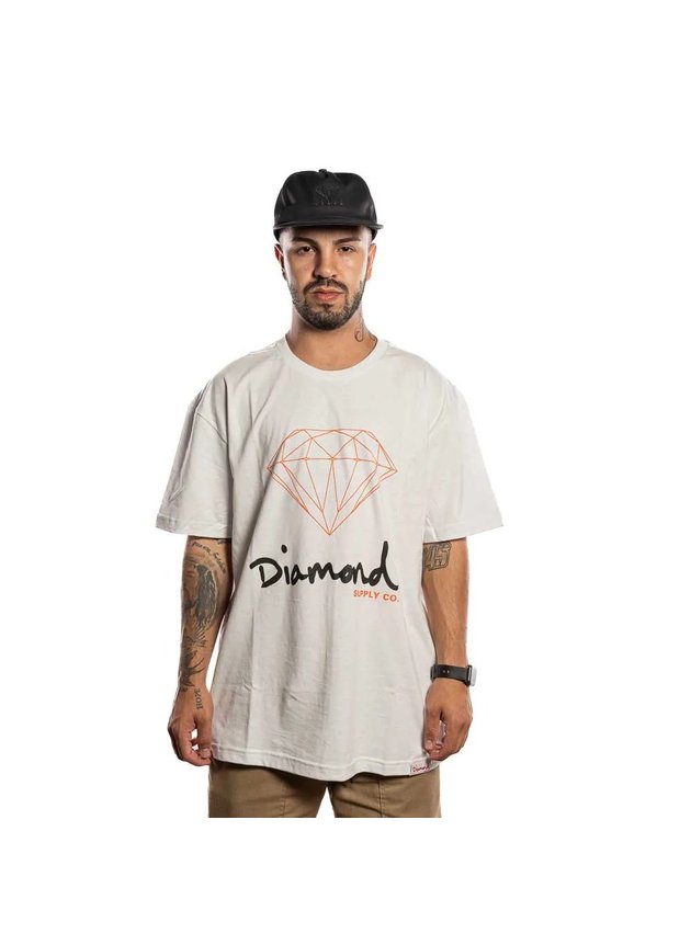 camiseta diamond og sign tee branco laranja hyped 91