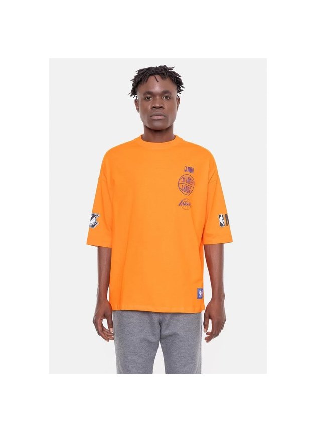 camiseta nba oversize los angeles lakers old ball laranja hyped 91